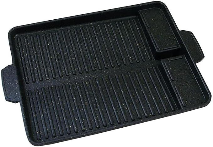 Korean-style Non-stick Grill Pan Rectangular Hot Plate Barbecue Pot Portable Oil Spill Baking Tray for Indoor Outdoor BBQ (Style A)