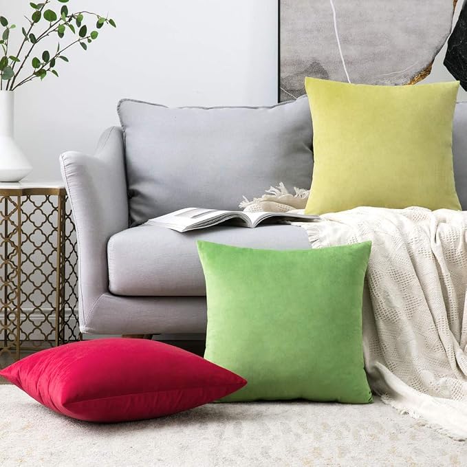 MIULEE Velvet Throw Pillow Covers 18x18 Inch Pack of 2 Lime Green | Soft Solid Decorative Pillow Covers, Modern Luxury Home Decor, for Couch Chair Sofa Bedroom Livingroom