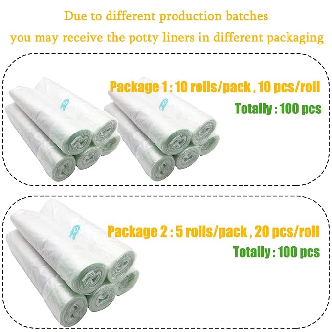 100Pack Potty Chair Liners with Drawstring,Toilet Seat Potty Bags Cleaning Bag for Kids Toddlers,Baby Training Seat