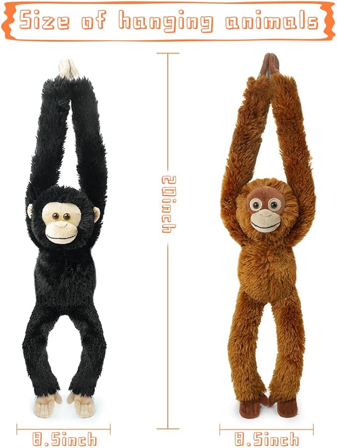 Hanging Orangutan Stuffed Animals,2pcs Chimpanzee Orangutans Plush Toys Curtain Buckle for Decoration,20 inches Chimpanzee Stuffed Jungle Animals for Kids(Two Gorillas)