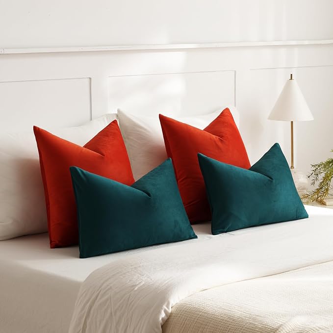 Throw Pillow Covers 18x18 Burnt Orange: Pack of 2 Cozy Soft Velvet Square Modern Luxury Decorative Throw Pillow Cases for Sofa Couch Living Room Bed Home Decor