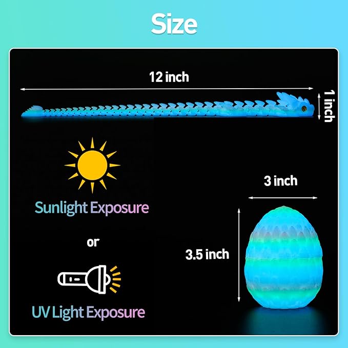 FYEFKJSA 3D Printed Dragon Eggs with Dragon Inside - 12Inch,Articulated Fidget 3D Printed Animals, Interesting Decorative Gift, Easter Basket Essentials Stuffers (Glow in The Dark)