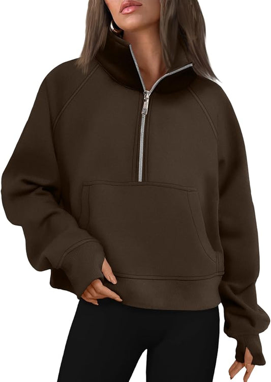 AUTOMET Womens Sweatshirts Half Zip Fleece Pullover Fall Outfits | Fall Fashion Clothes 2026,Cropped Sweatshirts,Cute Y2k Tops,Quarter Zipper Sweater,Winter Loungwear Outfits