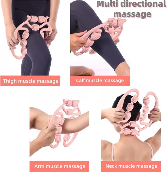 9-Wheel Leg Roller Massager – Deep Tissue Muscle Soreness Relief | Manual Fascia Massage Tool for Calves, Thighs & Arms | Gift for Nurses, Athletes & Women, Pink, 10.6 inch