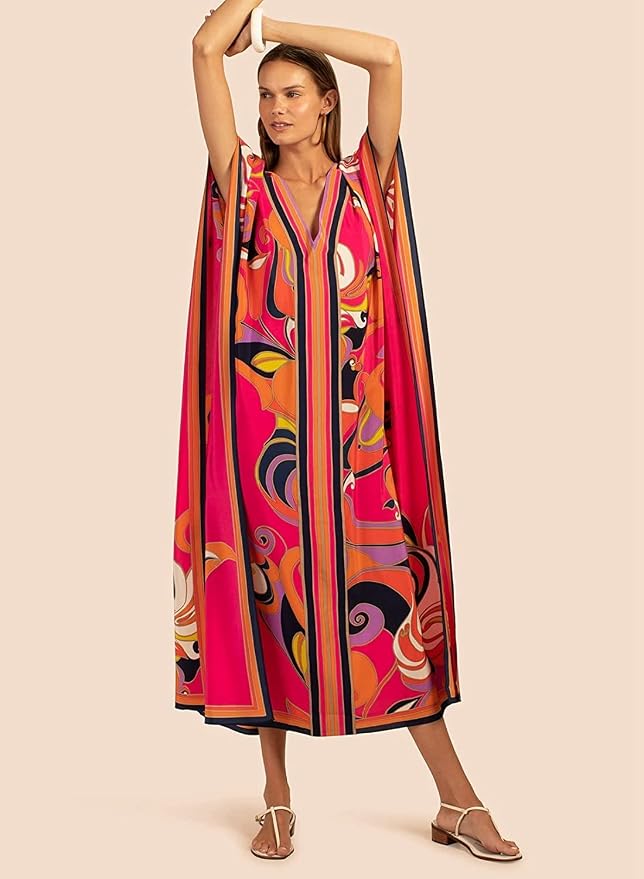 Venasha Womens Caftan Floral Print Kaftan Dress Short Sleeve Swimsuit Cover up Loungewear for Summer