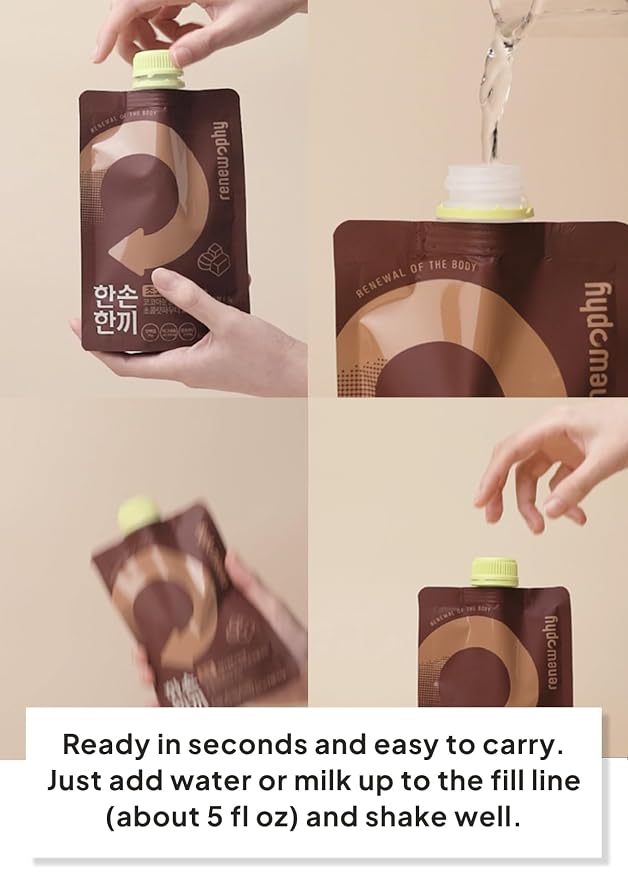 Korean Food Chocolate Protein Shake, 25g Protein, 7 Pouches Drink Mix Pack | Chocolate drink mix with 25g protein per pouch, just add water for a convenient beverage
