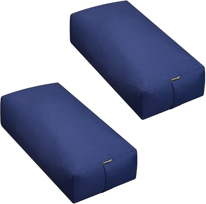 Extra Firm Large Yoga Bolster, 24" x 12" x 6" Cinched OR Zippered Yoga Pillow, Rectangular Cotton Cushion With Removable Cover for Studios, 1 Pack or 2 Pack