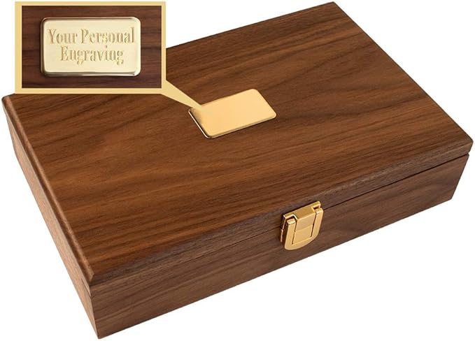 Alex Cramer Cabin Club Classic Domino Set with Black Walnut Case - Premium Quality 28 Indestructible Double-Six Dominoes (Domino Set with Personalized Brass Plate)