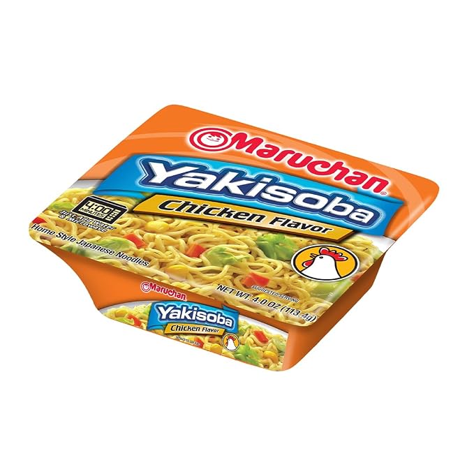 Maruchan Yakisoba, Chicken Flavor – Stir-Fried Japanese Instant Ramen Noodles, High Protein Microwavable Meal – 4 Oz. (8 Pack)