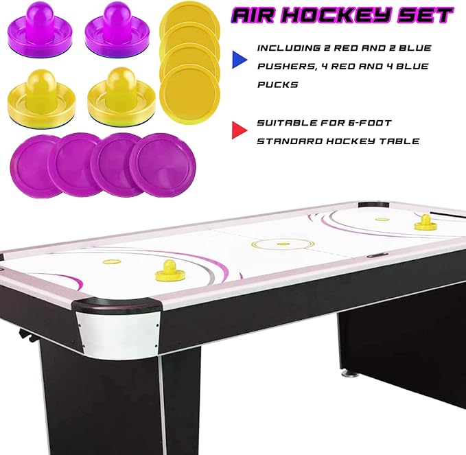 Air Hockey Pushers and Pucks - Air Hockey Paddles and Goal Handles Replacement Accessories for Game Tables (4 Pushers, 8 Pucks)