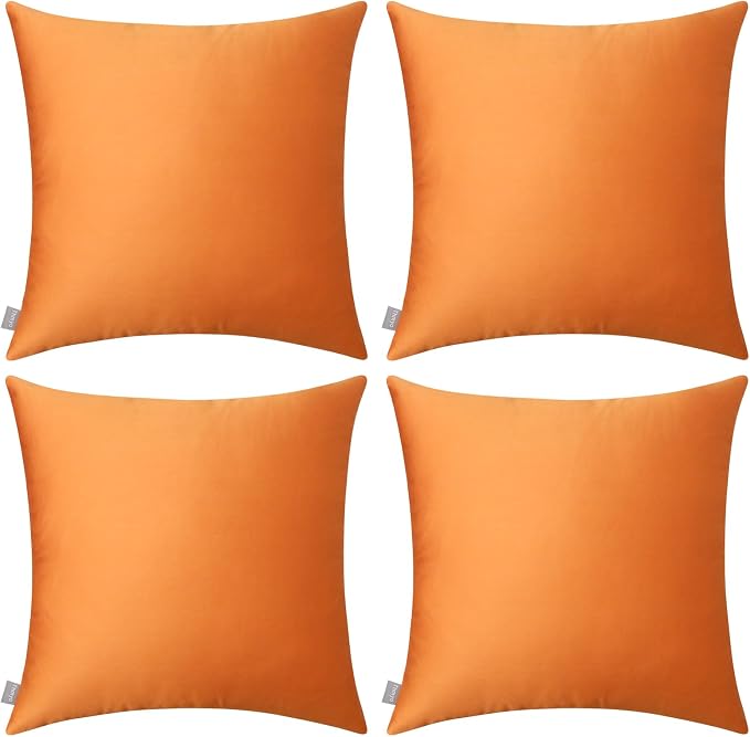 Thmyo 4-Pack 100% Cotton Comfortable Solid Decorative Throw Pillow Case Square Cushion Cover Pillowcase Sublimation Blank Halloween DIY Throw Pillow Covers for Sofa Bed(16x16 inch/40x40cm,Fall Orange)