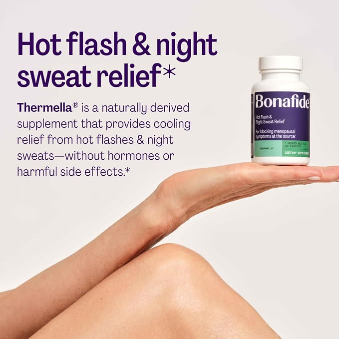 Bonafide Targeted Menopause Support for Hot Flash & Night Sweat Relief Thermella – Hormone-Free, Clinically Studied Formula with a Blend of Curcumin, Green Tea & Spirulina Extracts — 3-Month Supply