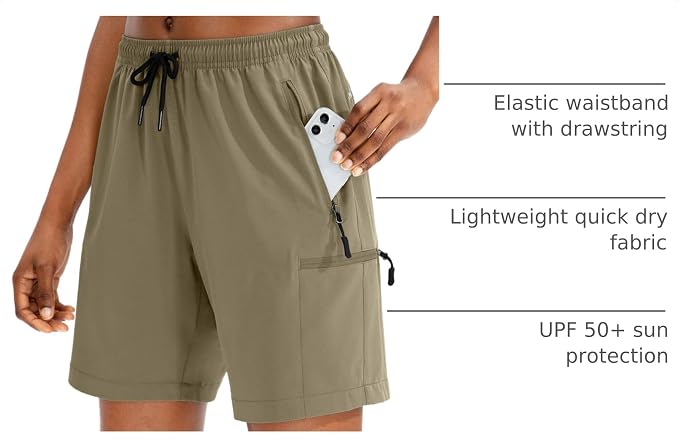 SANTINY Women's 5''/ 7''/9'' Hiking Cargo Shorts Quick Dry Lightweight Summer Shorts for Women Athletic Golf Zipper Pockets