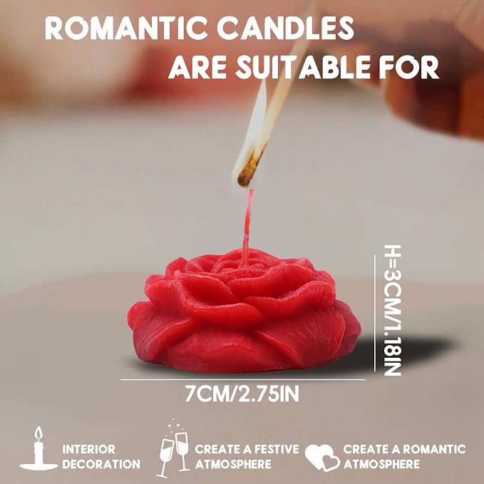 Valentine's Day 4 PCS Red Peony Flower Candles for Her, Scented Low Temperature Candles Adult Low Heat Natural Soy Romantic Dripping Wax Play for Lovers Couples