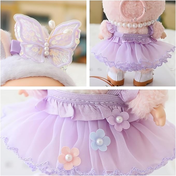 Clothes for Dolls Accessories, Outfit Set 2 Pieses Gauze Dress for 15cm 17cm Doll (No Doll), Romantic Skirt Doll Clothing Set Replacement Purple