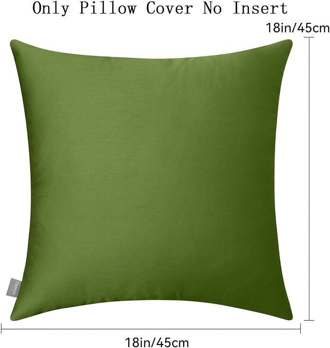 Thmyo 4-Pack 100% Cotton Comfortable Solid Decorative Throw Pillow Case, Square Cushion Cover Pillowcase Sublimation Blank Pillow Covers DIY Throw Pillowcase for Sofa(18x18 inch/ 45x45cm,Olive Green)