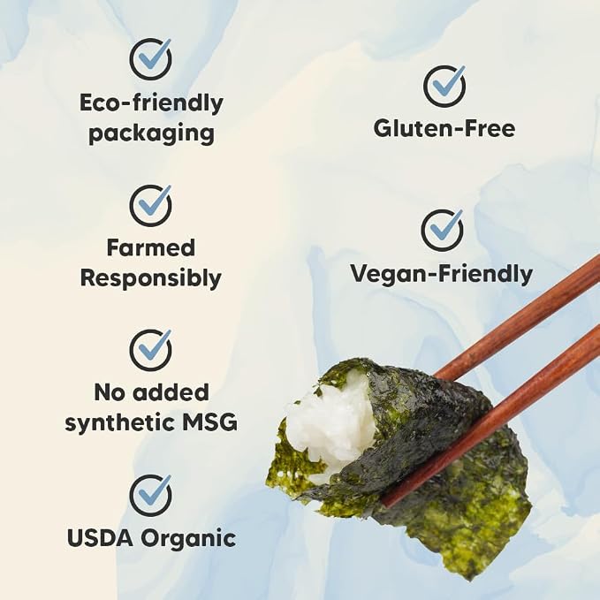 Roasted Seaweed Snack [Sea Salt | Pack of 12] Crispy Korean Laver Sheets | Vegan | Gluten-Free Nori | Low-Calorie | Perfect for Sushi, Rice Bowls, Snacks, Lunchboxes, Picnics, Plant-Based Korean Seaweed Chips - O’food