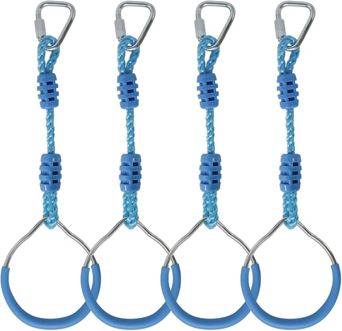 Ninja Warrior Obstacle Course Playset Ninja Ring Trapeze Swing Monkey Bar For Outdoor Indoor Jungle Gym, 4 Blue Monkey Rings Climb Fists Backyard Playground Training Equipment Gymnastic Fitness Fist