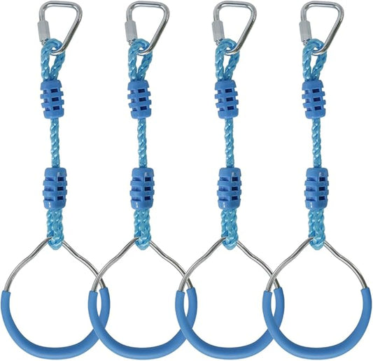 Ninja Warrior Obstacle Course Playset Ninja Ring Trapeze Swing Monkey Bar For Outdoor Indoor Jungle Gym, 4 Blue Monkey Rings Climb Fists Backyard Playground Training Equipment Gymnastic Fitness Fist