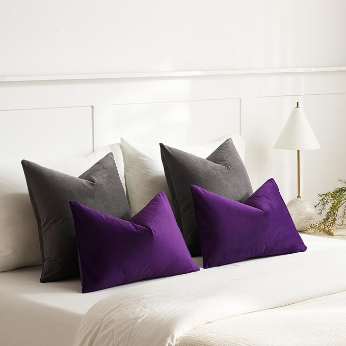 Throw Pillow Covers 20x20 Dark-Grey: 2 Pack Cozy Soft Velvet Square Decorative Pillow Cases for Farmhouse Home Decor