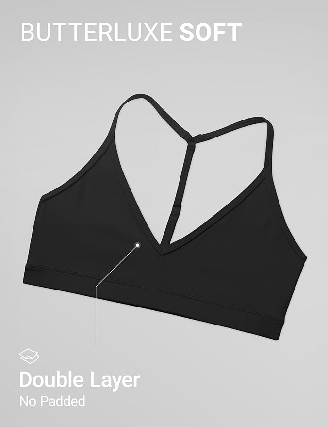 CRZ YOGA Butterluxe Soft Double Lined T-Back Sports Bras for Women - V Neck Adjustable Strap Yoga Crop Top Casual Non Padded