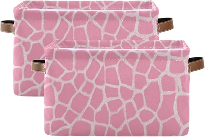 Aslsiy Storage Basket Abstract Modern Giraffe Print Nursery Bins Pink Baby Canvas Box Clothes Shelf Basket Laundry Hamper Gift Basket for Home Closet 2 Pcs