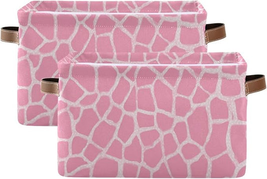 Aslsiy Storage Basket Abstract Modern Giraffe Print Nursery Bins Pink Baby Canvas Box Clothes Shelf Basket Laundry Hamper Gift Basket for Home Closet 2 Pcs