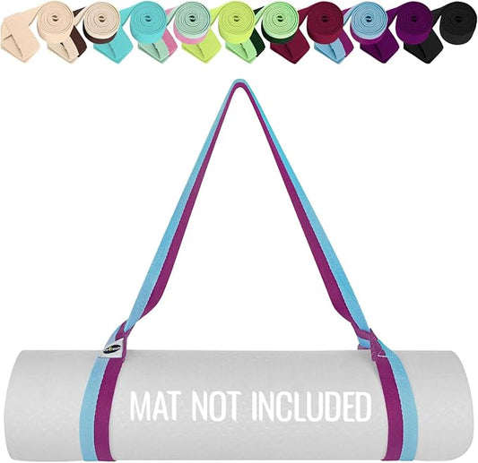 TECEUM Yoga Mat Strap – Extra Soft & Thick Cotton Carrier for All Mats | Adjustable Skin-friendly & Non-Slip Mat Holder Sling in 30+ Colors [Mat Not Included]
