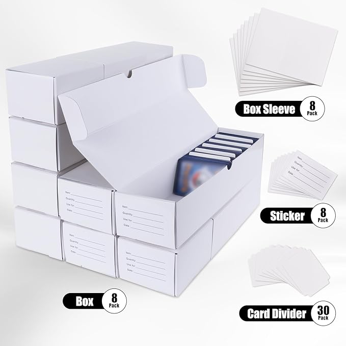 Trading Card Storage Box, 8-Pack 1100-Count Corrugated Cardboard Box with Dividers & Box Sleeves, Bulk Card Organizer for TCG, MTG & Baseball Cards