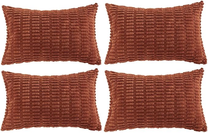 Fancy Homi 4 Packs Decorative Throw Pillow Covers for Living Room Couch Bed, Modern Farmhouse Boho Home Décor Accent Cushion Case, 20" x 12", Rust