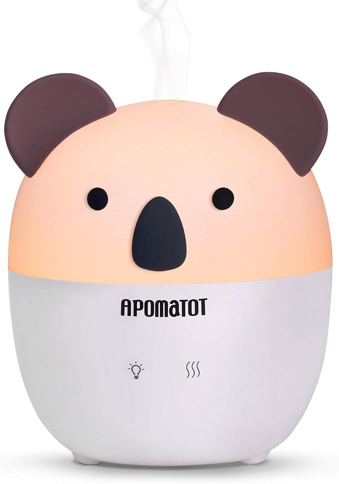 Small Essential Oil Diffuser,160ml Cute Koala Cartoon Aromatherapy Diffusers with Auto Shut-Off Function,Cool Mist Humidifier with Warm White Lights for Home Office Bedroom