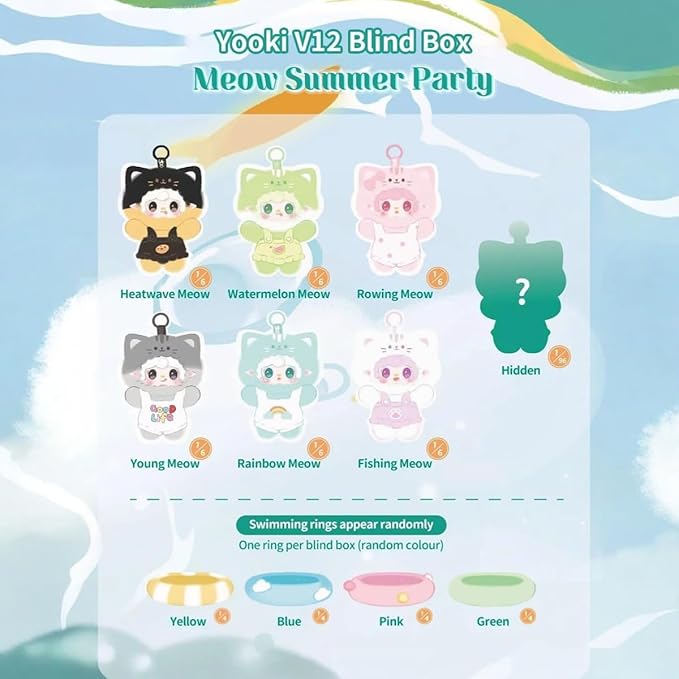 Yooki Meow Summer Party Series Plush Blind Box 1PC(1 of 7 Possible Styles) Cute Figures Collectible Toys Birthday Gifts (1Pcs BlindBox)