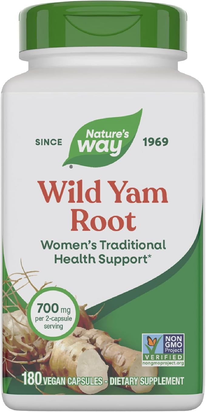 Nature's Way Wild Yam Root Capsules, Women's Traditional Health Support*, 700 mg per 2-Capsule Serving, Non-GMO Project Verified, 180 Vegan Capsules (Packaging May Vary)