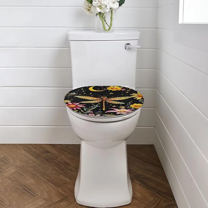 Dragonfly Toilet Seat Cover for Bathroom Moon Toilet Lid Covers for Bathroom Elongated Dust Cover Replacement Soft Bathroom Replacement Elongated Oval Round Lid Easy to Clean