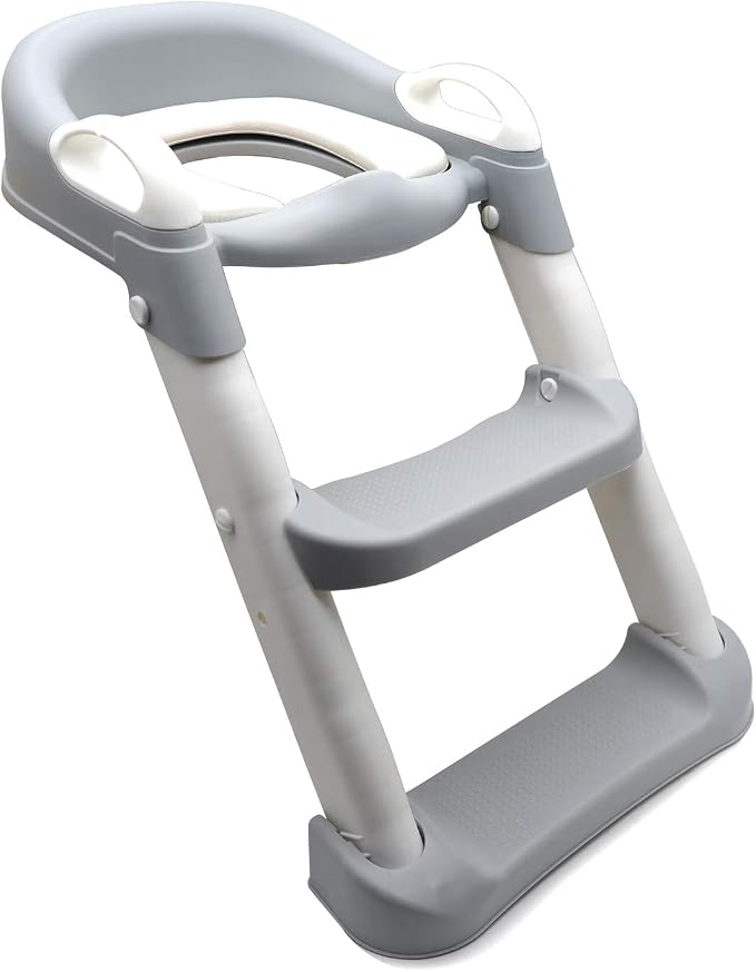 Classic Potty Training Toilet Ladder Seat With Upgraded Cushion Step Stool Ladder Toilet Trainer for Baby Toddler Kids Children In Gray [P/N: ET-BABY002-GRAY-C]