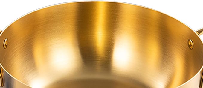 Korea Ramen Pot, Stainless Steel Ramen Cooking Pot with Double Handle Stovetop Ramen Cooker for Soup Noodle Pasta, Induction Compatible (Gold)
