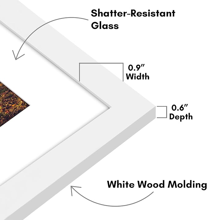 Americanflat 10x12 Picture Frame - Matted to 8x10 - Engineered Wood - White | Shatter-resistant glass, hangs vertical or horizontal, sawtooth hangers included, use with or without mat