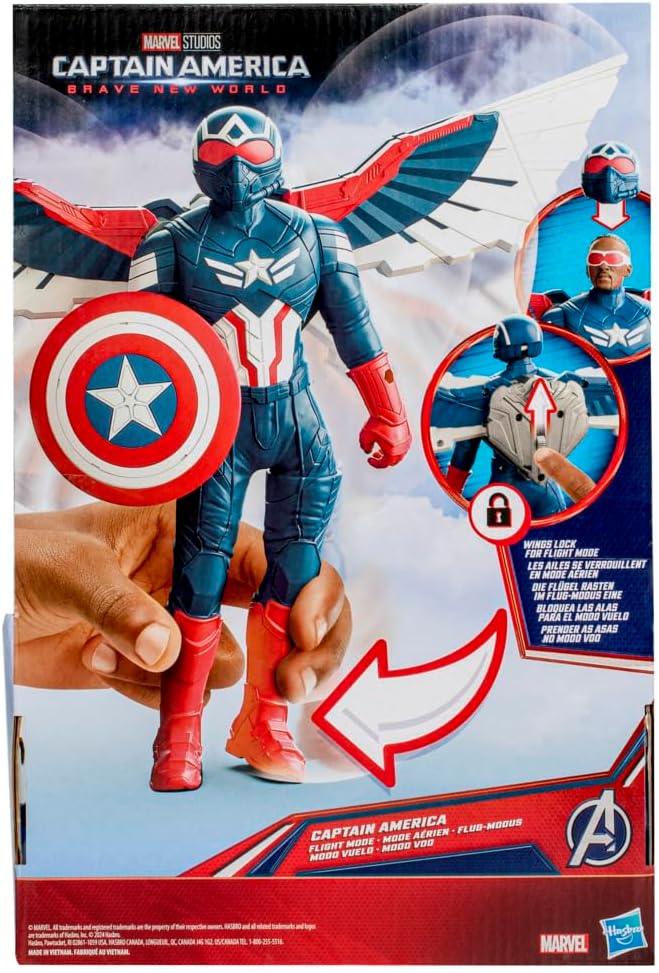 Marvel Avengers Captain America: Brave New World Flight Mode Action Figure with Accessories, 9-Inch-Scale (22 cm) Super Hero Toys for Kids Ages 4+