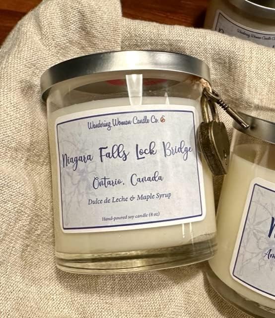 Wandering Woman Candle Company 8 oz Soy Wax Candle (Niagara Falls: Dulce de Leche & Maple Syrup)