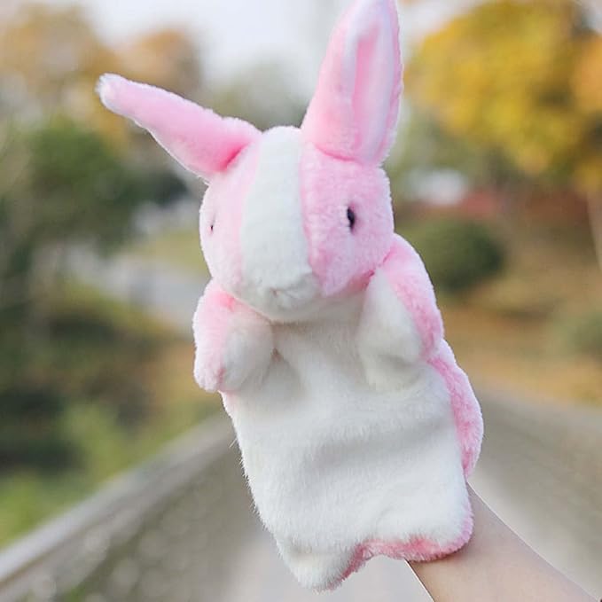 Bunny Hand Puppets Rabbit Plush Animals Toys for Kids Imaginative Pretend Play Storytelling (Pink)
