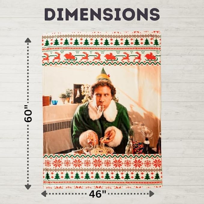 Elf The Movie Buddy Spaghetti Holiday Christmas Bedding Soft Plush Blanket Throw, 46 in x 60 in, (Officially Licensed Product) by Franco