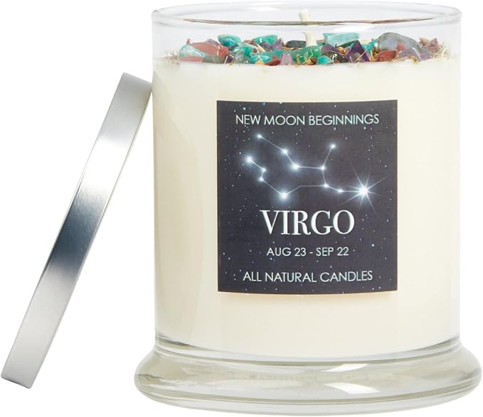 Virgo Zodiac Candle (Aug. 23 - Sep. 22) - Soy Candle - All Natural Aromatherapy Candle - Virgo Horoscope Candle - Crystal Candles - 12 oz Glass Jar