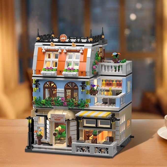 City Garden Hotel Building Sets,House Architecture Model Blocks Toys for Adults & Teens，1300 PCS Mini Bricks with LED