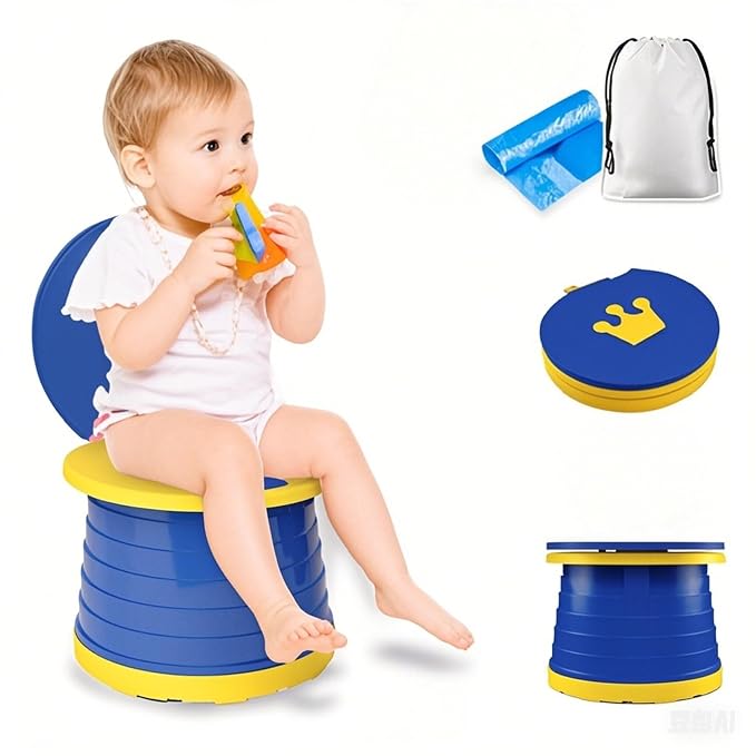 Portable Potty Seat, Toddler Folding Training Toilet Chair Kids Travel Foldable Potty Indoor Outdoor with Storage Travel Bag Blue