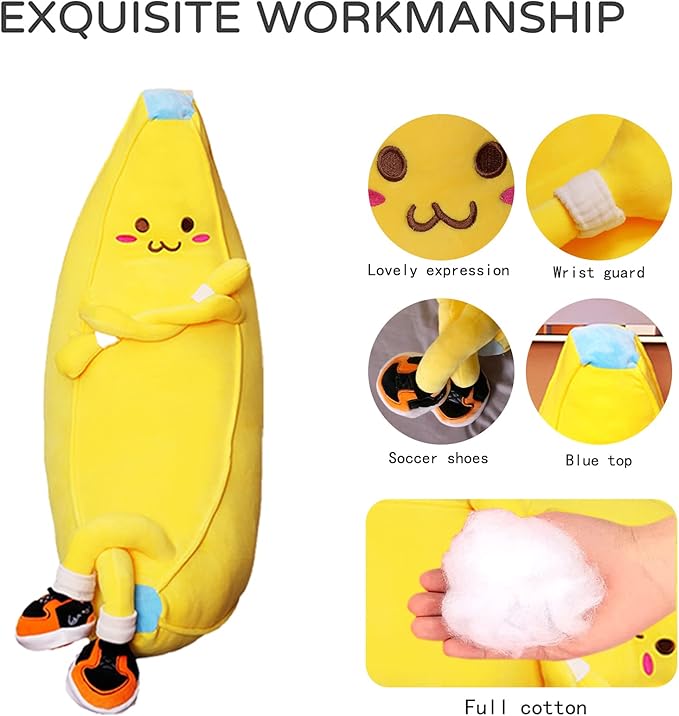 Bananaplush Stuffed Animal Cute Fruit Plushie Hugging Pillow Long Plush Toys Sleeping Doll Gift for Birthday, Valentine, Christmas