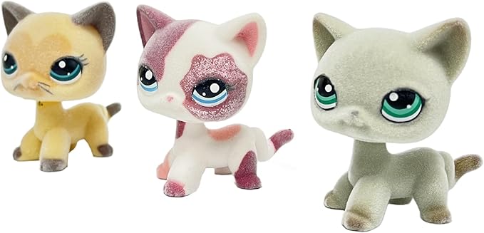 3pcs/Set Custom Flocked Pet Shop Toys Short Hair Cat Kitten Collie Great Dane Cocker Spaniel Dachshund Puppy Dog OOAK Compatible with LPS (#3573 and 2291 and 391)