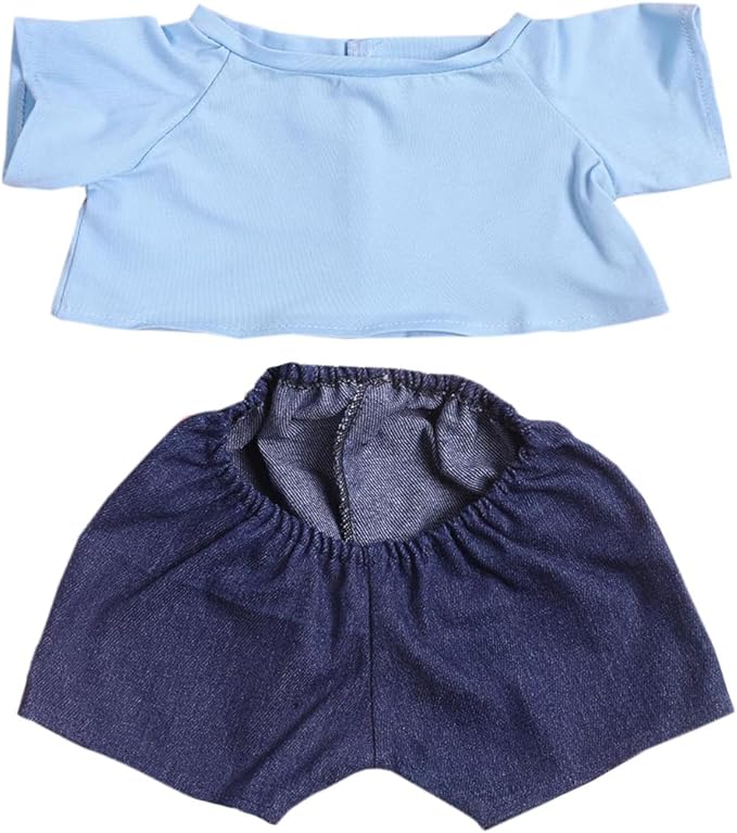 14"-18" Stuffed Animal Clothes T-Shirt Jeans Make Your Own Stuffed Animals Dress Up Accessories (Light Blue+Blue)