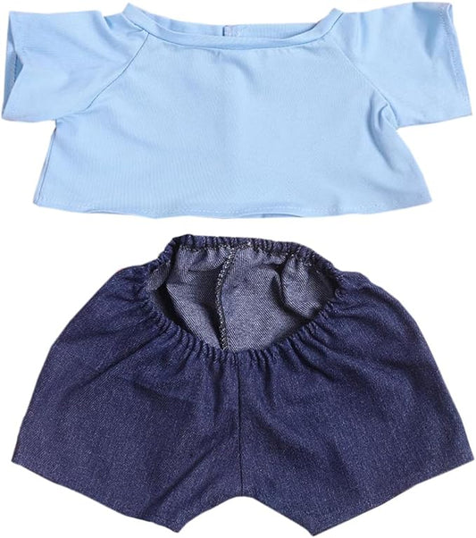 14"-18" Stuffed Animal Clothes T-Shirt Jeans Make Your Own Stuffed Animals Dress Up Accessories (Light Blue+Blue)