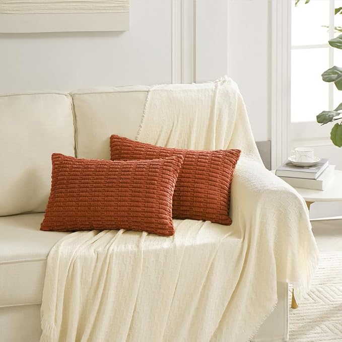 Fancy Homi 4 Packs Decorative Throw Pillow Covers for Living Room Couch Bed, Modern Farmhouse Boho Home Décor Accent Cushion Case, 20" x 12", Burnt Orange