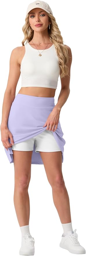 PrinStory 19" Tennis Skirt for Women Athletic Skort with Zipper Pockets | Workout Skort, Built-in Shorts, High Waisted, Split Hem, Knee Lentgh, Golf, Pickleball, Sports